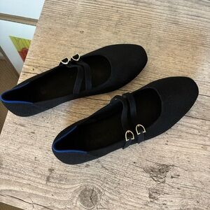 Rothy's Black Flats with Gold Buckles